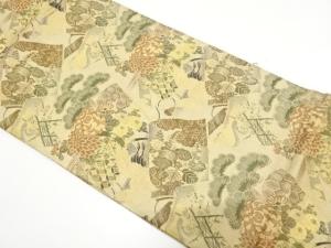 アンティーク　読み本に鶴・草花模様織り出し丸帯（材料）